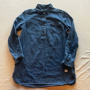 Lauren Ralph Lauren Polka Dot Denim Tunic Shirt Blue Indigo Cotton Womens Medium